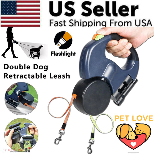 Dual Retractable Dog Leash – Tangle-Free, Safe & Comfortable Walks 🐕🐕